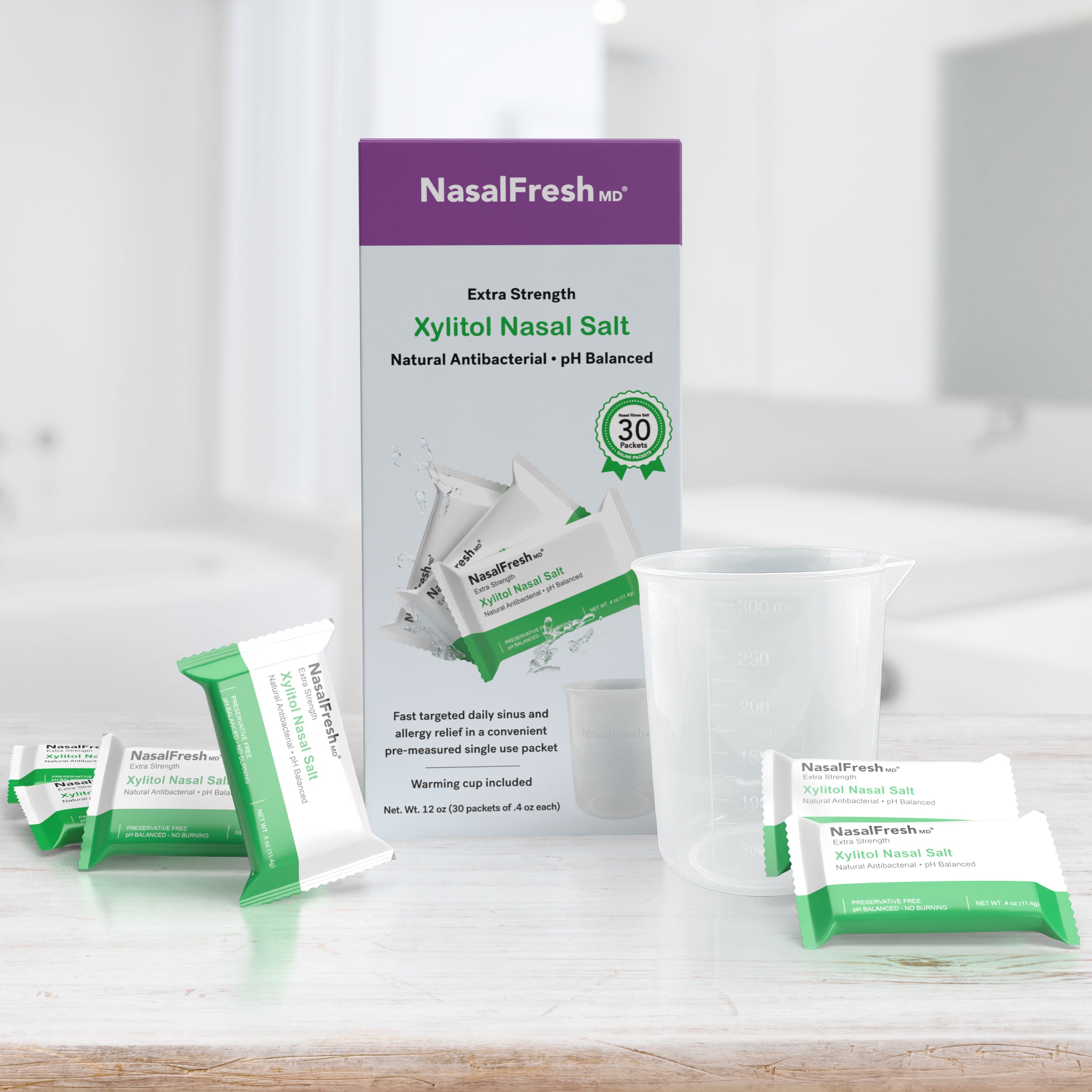 Xylitol Nasal Rinse Salt Refill – 90 Pack with Cup