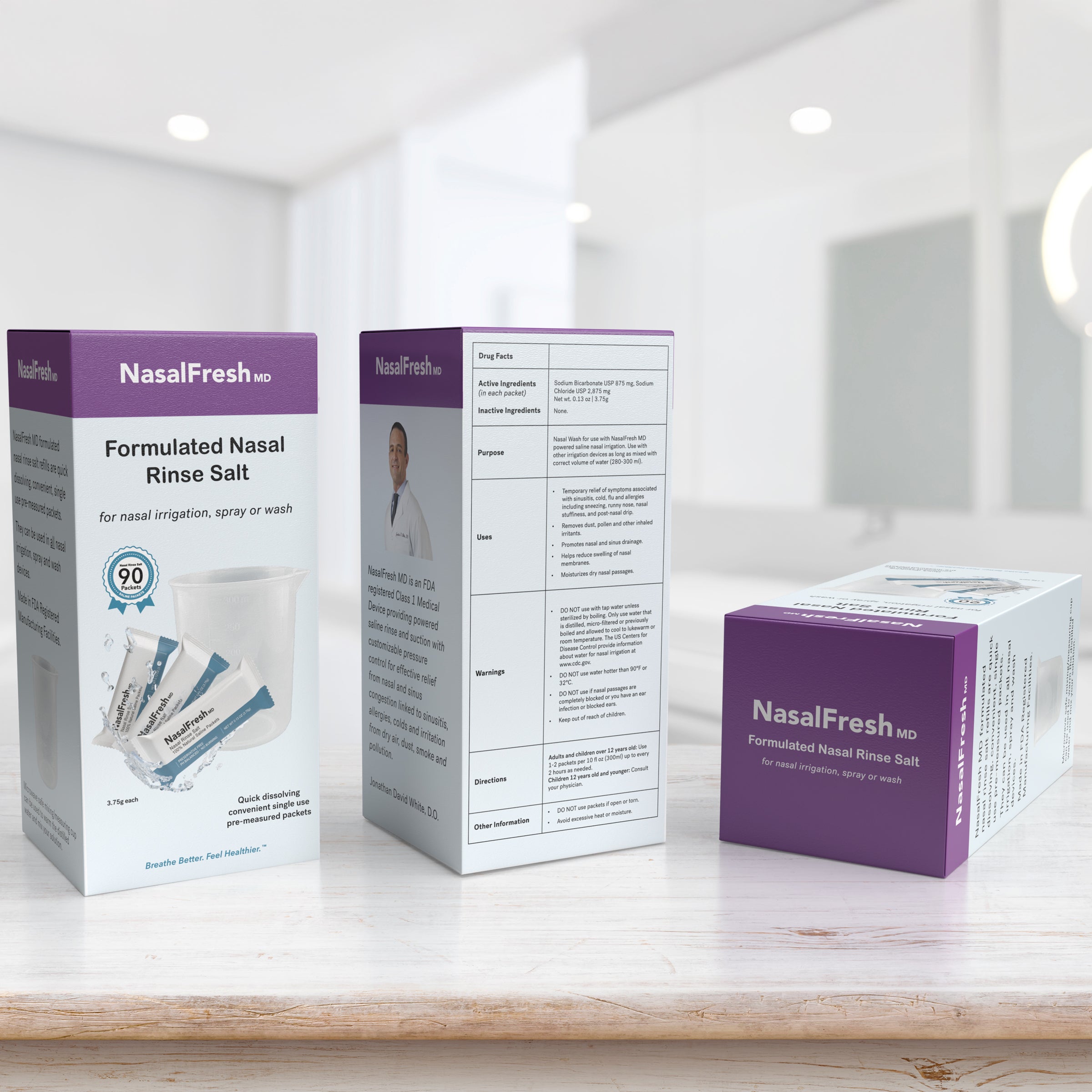 Nasal Rinse Salt Refill – 90 Pack with Cup + Stirrer