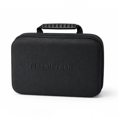 Black carrying case with 'NasalFresh MD' branding on a white background