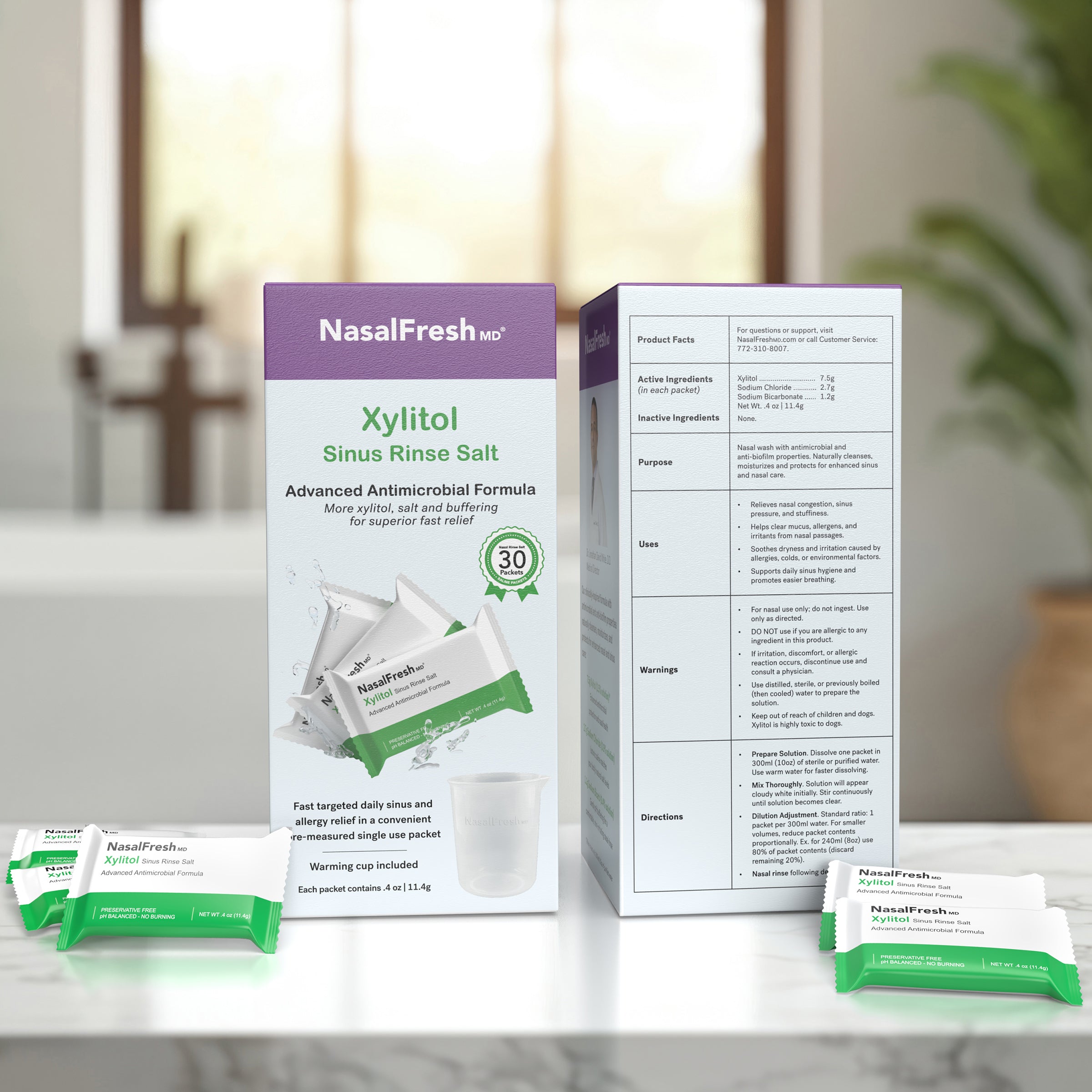 Xylitol Nasal Rinse Salt Refill – 30 Pack with Cup